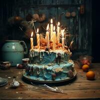 un cumpleaños pastel con velas foto