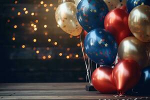 Colorful balloons with sparkles on a tabletop photo