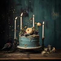 A birthday cake with candles photo