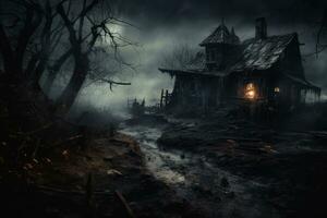 Halloween dark house background photo