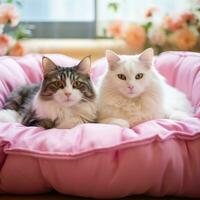 Cute cats in bed photo