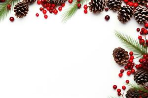 Christmas pine branch background with berries and icing photo