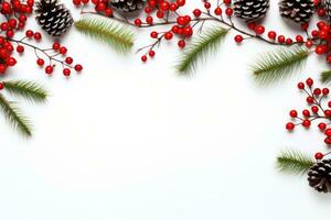 Christmas pine branch background with berries and icing photo