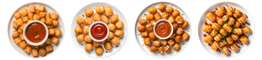 Tater tots on white plate, top view with transparent background, Generative AI Technology png