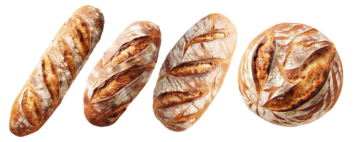 Freshly Baked Traditional Bread, Top View. Whole Loaf of Rustic Organic Cereal Bread Made of Sourdough Dough, Generative AI png