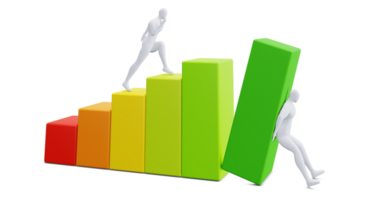 3d Man Figure with Colorful Statistic Growth Bar. Grow Up Bussiness concept. png