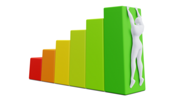 3d Man Figure with Colorful Statistic Growth Bar. Grow Up Bussiness concept. png