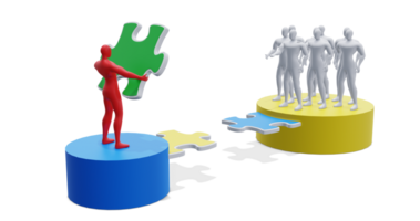 3d Man with Puzzles. 3d Businessman Teamwork Concept. png