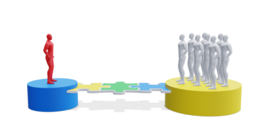 3d Man with Puzzles. 3d Businessman Teamwork Concept. png