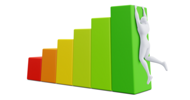 3d Man Figure with Colorful Statistic Growth Bar. Grow Up Bussiness concept. png