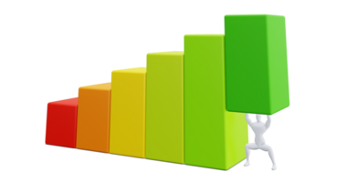 3d Man Figure with Colorful Statistic Growth Bar. Grow Up Bussiness concept. png