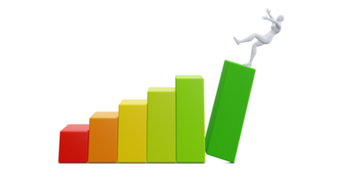 3d man figur med färgrik statistisk tillväxt bar. växa upp bussiness begrepp. png