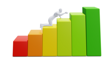 3d Mens figuur met kleurrijk statistisch groei bar. toenemen omhoog zaken concept. png