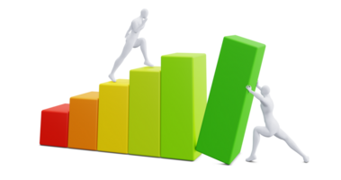 3d Man Figure with Colorful Statistic Growth Bar. Grow Up Bussiness concept. png