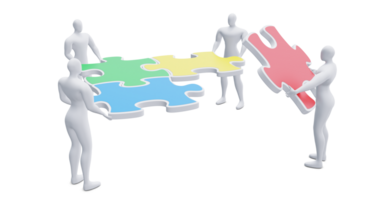 3d Man with Puzzles. 3d Businessman Teamwork Concept. png