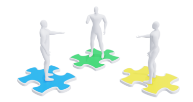 3d Man with Puzzles. 3d Businessman Teamwork Concept. png