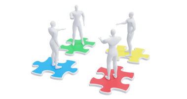 3d Man with Puzzles. 3d Businessman Teamwork Concept. png