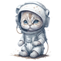 Astronaut Cat Watercolor Png Design, Generative AI