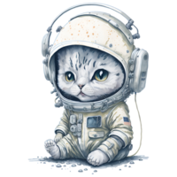 Astronaut Cat Watercolor Png Design, Generative AI