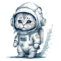 Astronaut Cat Watercolor Png Design, Generative AI