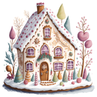 Watercolor Christmas cake house PNG Design, Generative AI