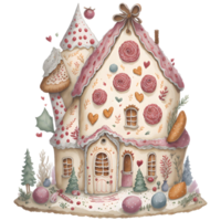 Watercolor Christmas cake house PNG Design, Generative AI