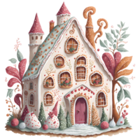 Watercolor Christmas cake house PNG Design, Generative AI