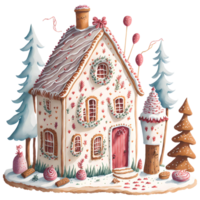 Watercolor Christmas cake house PNG Design, Generative AI