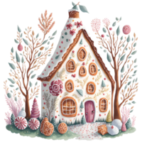 Watercolor Christmas cake house PNG Design, Generative AI