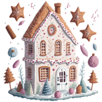 Watercolor Christmas cake house PNG Design, Generative AI