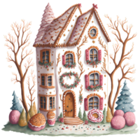 Watercolor Christmas cake house PNG Design, Generative AI