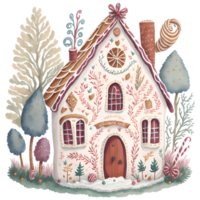 Watercolor Christmas cake house PNG Design, Generative AI