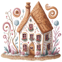 Watercolor Christmas cake house PNG Design, Generative AI