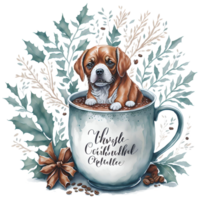 Christmas Coffee and Adorable Dog PNG Design, Generative AI