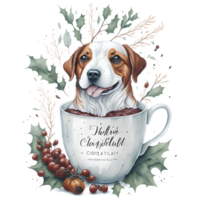 Weihnachten Kaffee und bezaubernd Hund png Design, generativ ai