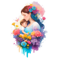 Mutter halten Baby und Blume Spritzen png Design, generativ ai