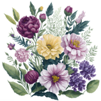 levendig waterverf bloemen PNG ontwerp, generatief ai