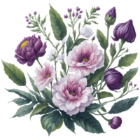 levendig waterverf bloemen PNG ontwerp, generatief ai