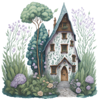 Watercolor Adorable Fairy House Generative AI png