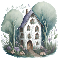 Watercolor Adorable Fairy House Generative AI png