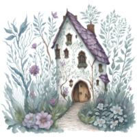 Watercolor Adorable Fairy House Generative AI png