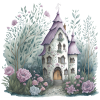 Watercolor Adorable Fairy House Generative AI png