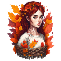 aquarelle l'automne fille png conception, génératif ai