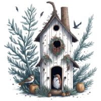 Aquarell Vogelhaus png Design, generativ ai