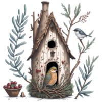 Watercolor Birdhouse PNG Design, Generative AI