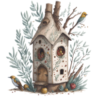 Watercolor Birdhouse PNG Design, Generative AI