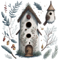 Aquarell Vogelhaus png Design, generativ ai