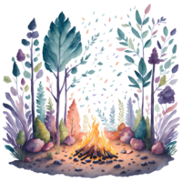 Watercolor Campground Scenery PNG Design, Generative AI