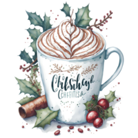 vattenfärg jul kaffe png design, generativ ai