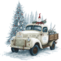 Watercolor Christmas Truck And Snowman PNG Design, Generative AI